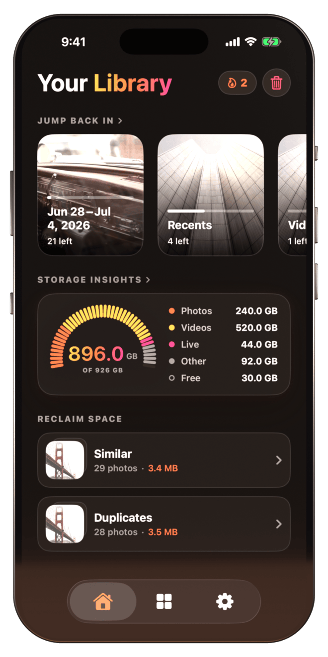 Storage insights in PhotoFlick