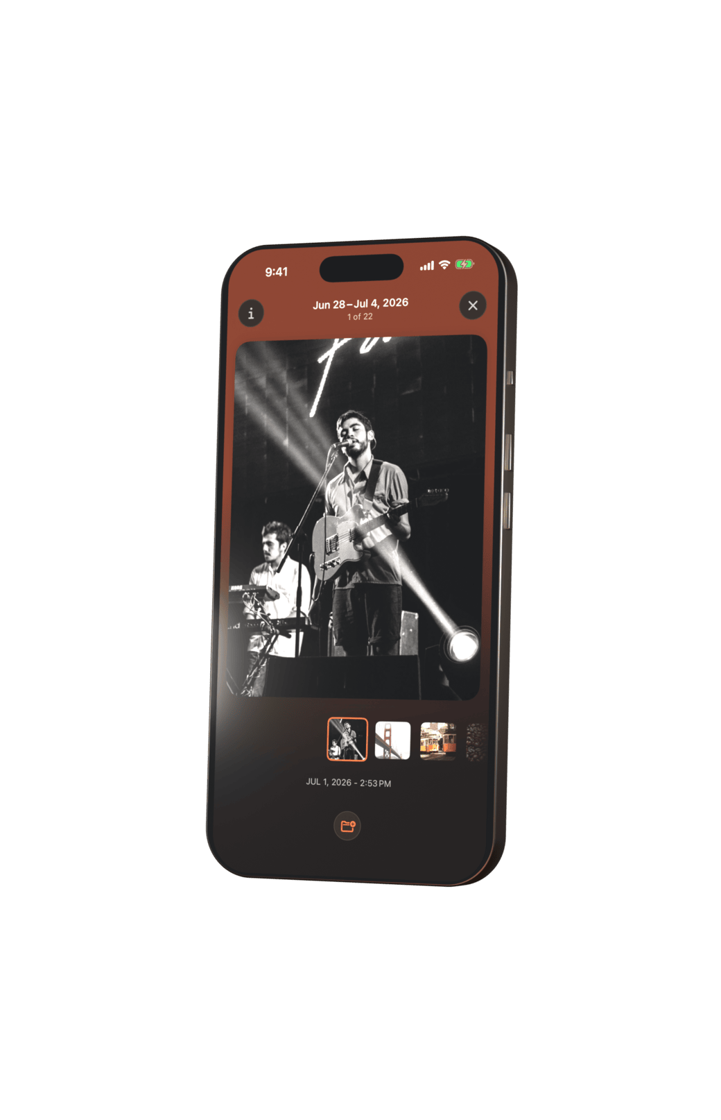 PhotoFlick's swipe screen on an iPhone