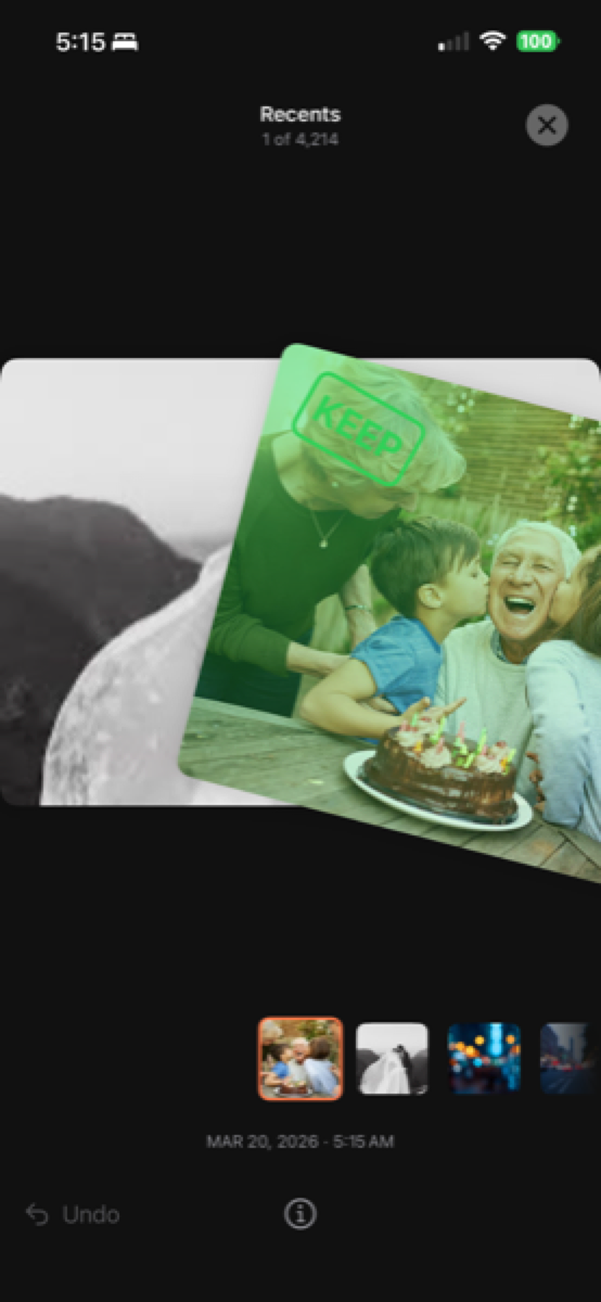 Swipe right to keep a photo